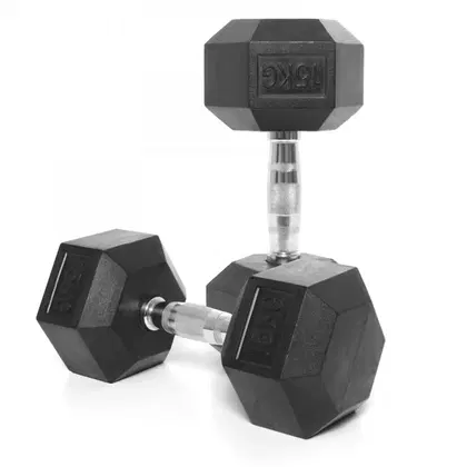 Harley Fitness Rubber Hex Dumbbell With Chrome Handle - 15 Kg - Pair