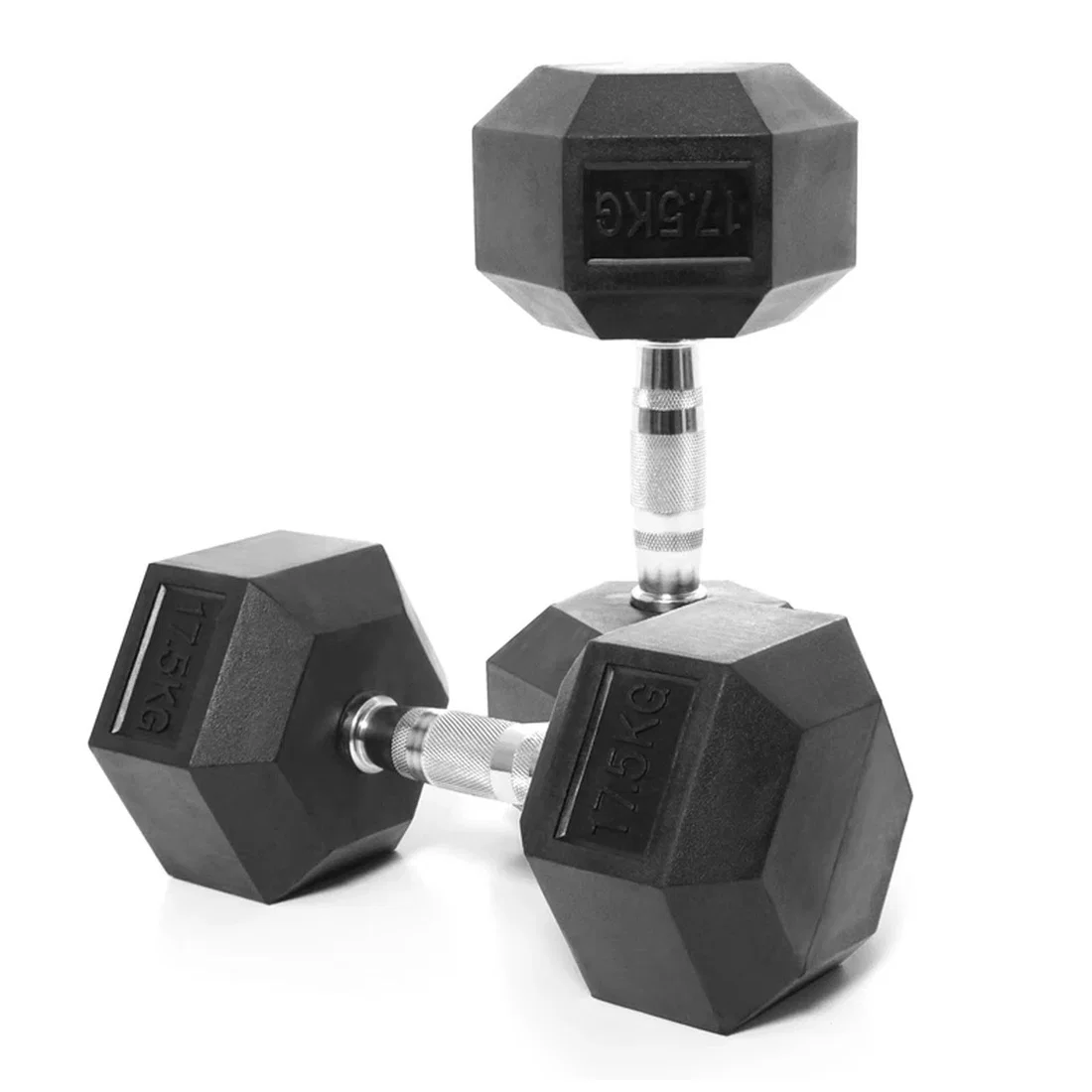 هارلي للياقة البدنية دمبل سداسي مطاطي بمقبض من الكروم - 17.5 Kg - Pair