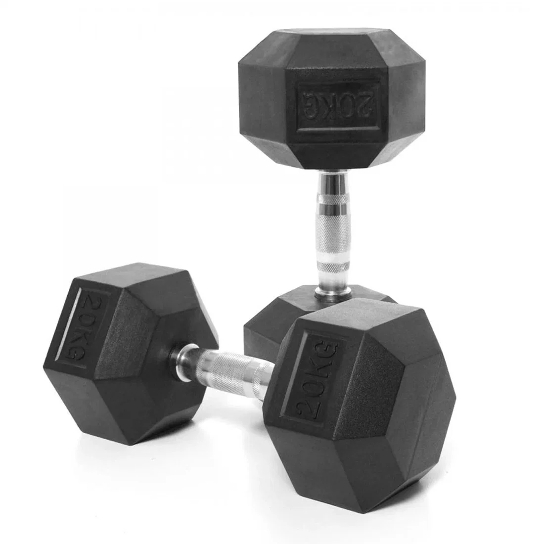 Harley Fitness Rubber Hex Dumbbell With Chrome Handle - 20 Kg - Pair