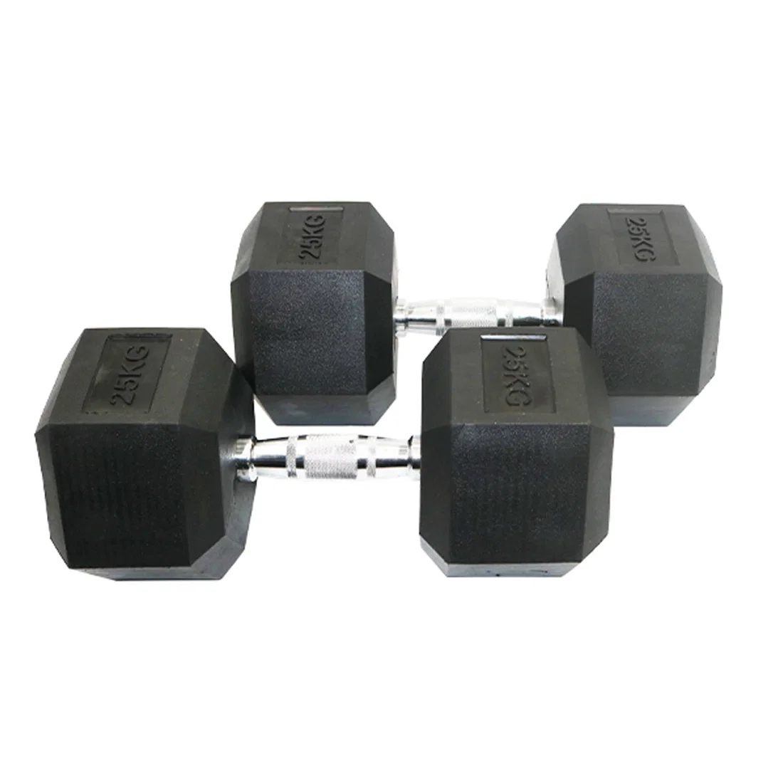 Harley Fitness Rubber Hex Dumbbell With Chrome Handle - 25 Kg - Pair