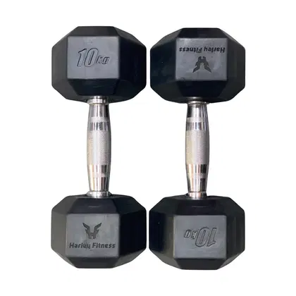 Harley Fitness Premium Rubber Coated Bouncing Hex Dumbbells - 10 Kg - Pair