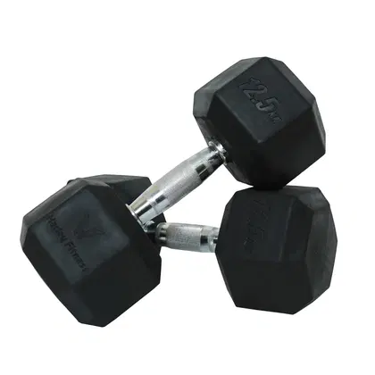 Harley Fitness Premium Rubber Coated Bouncing Hex Dumbbells - 12.5 Kg - Pair