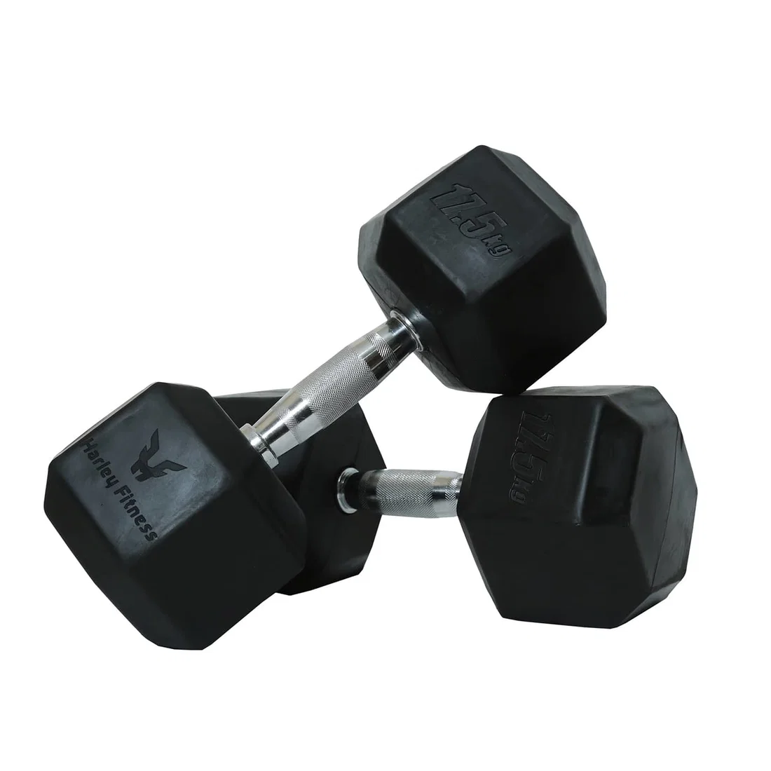 Harley Fitness Premium Rubber Coated Bouncing Hex Dumbbells - 17.5 Kg - Pair