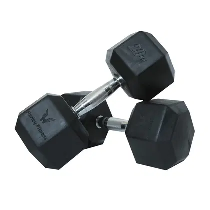 Harley Fitness Premium Rubber Coated Bouncing Hex Dumbbells - 20 Kg - Pair