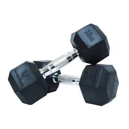 Harley Fitness Premium Rubber Coated Bouncing Hex Dumbbells - 30 Kg - Pair