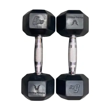 Harley Fitness Premium Rubber Coated Bouncing Hex Dumbbells - 5 Kg - Pair