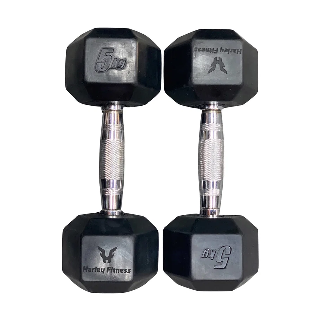 Harley Fitness Premium Rubber Coated Bouncing Hex Dumbbells - 5 Kg - Pair