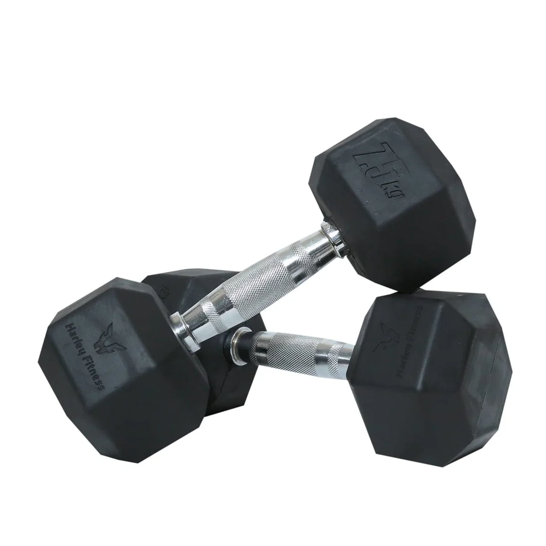 Harley Fitness Premium Rubber Coated Bouncing Hex Dumbbells - 7.5 Kg - Pair