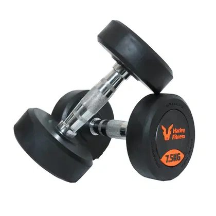Harley Fitness  Premium Rubber Coated Round Dumbbell - 7.5 Kg - Pair