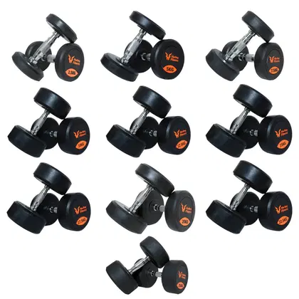Harley Fitness Premium Rubber Coated Bouncing Round Dumbbells - Pair | 2.5 to 25 Kg