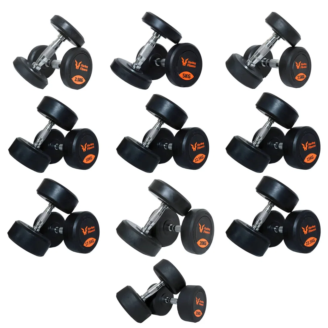 Harley Fitness Premium Rubber Coated Bouncing Round Dumbbells - Pair | 2.5 to 25 Kg
