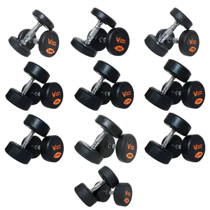 Harley Fitness Premium Rubber Coated Bouncing Round Dumbbells - Pair | 2.5 to 30 Kg