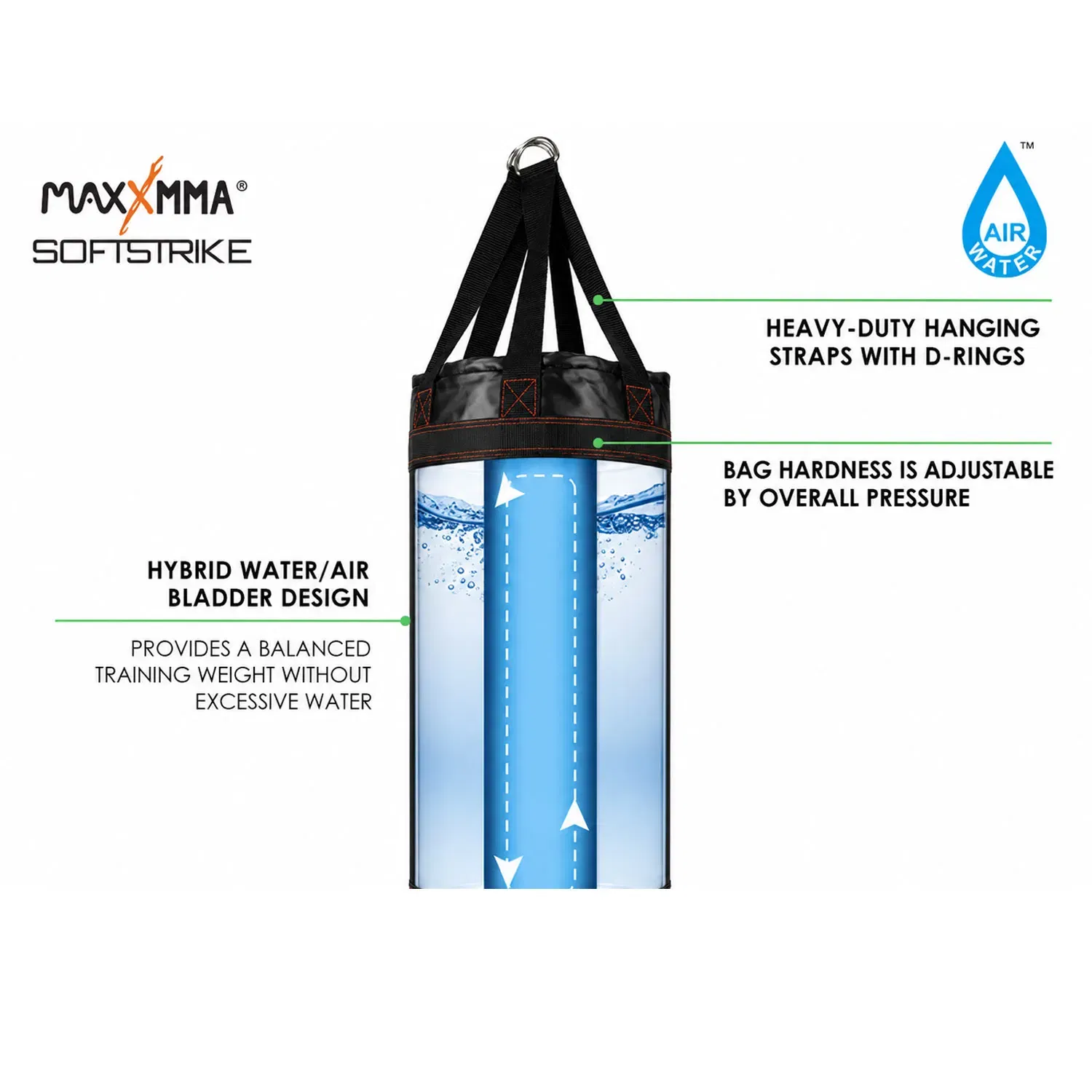 MaxxMMA 5ft Patented Water/Air Boxing Bag Black