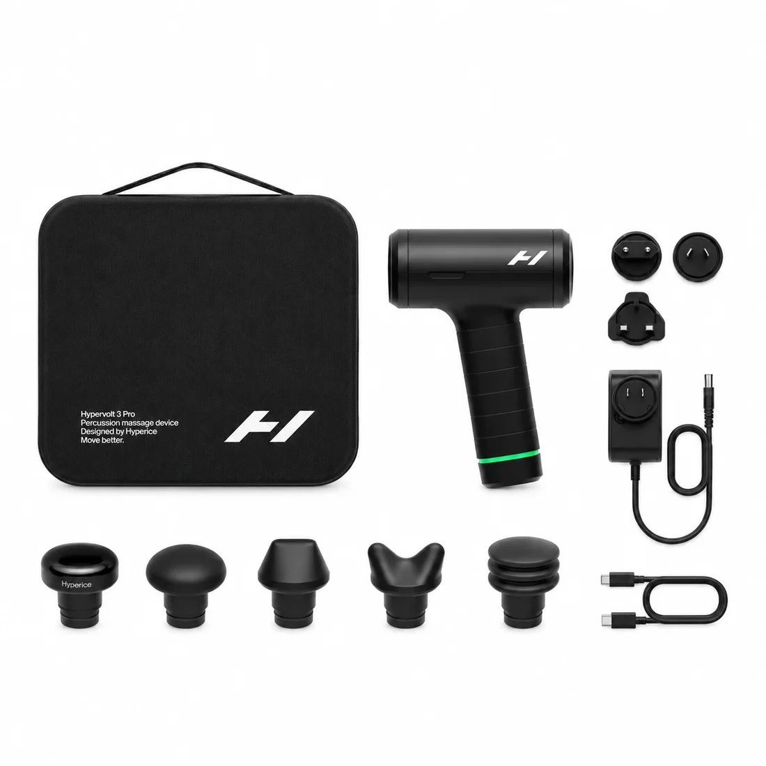Hyperice Hypervolt 3 Pro accessories carry case and attachments