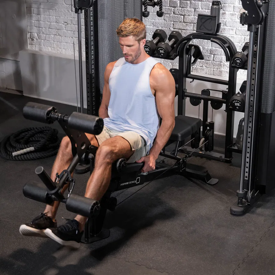 Leg extension exercise using the Inspire adjustable bench attachment