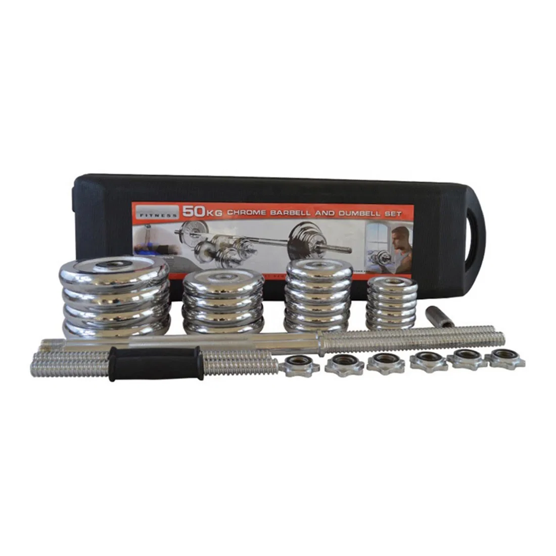 York Fitness Chrome Dumbbell and Barbell Set with Carry Case | 50 Kg
