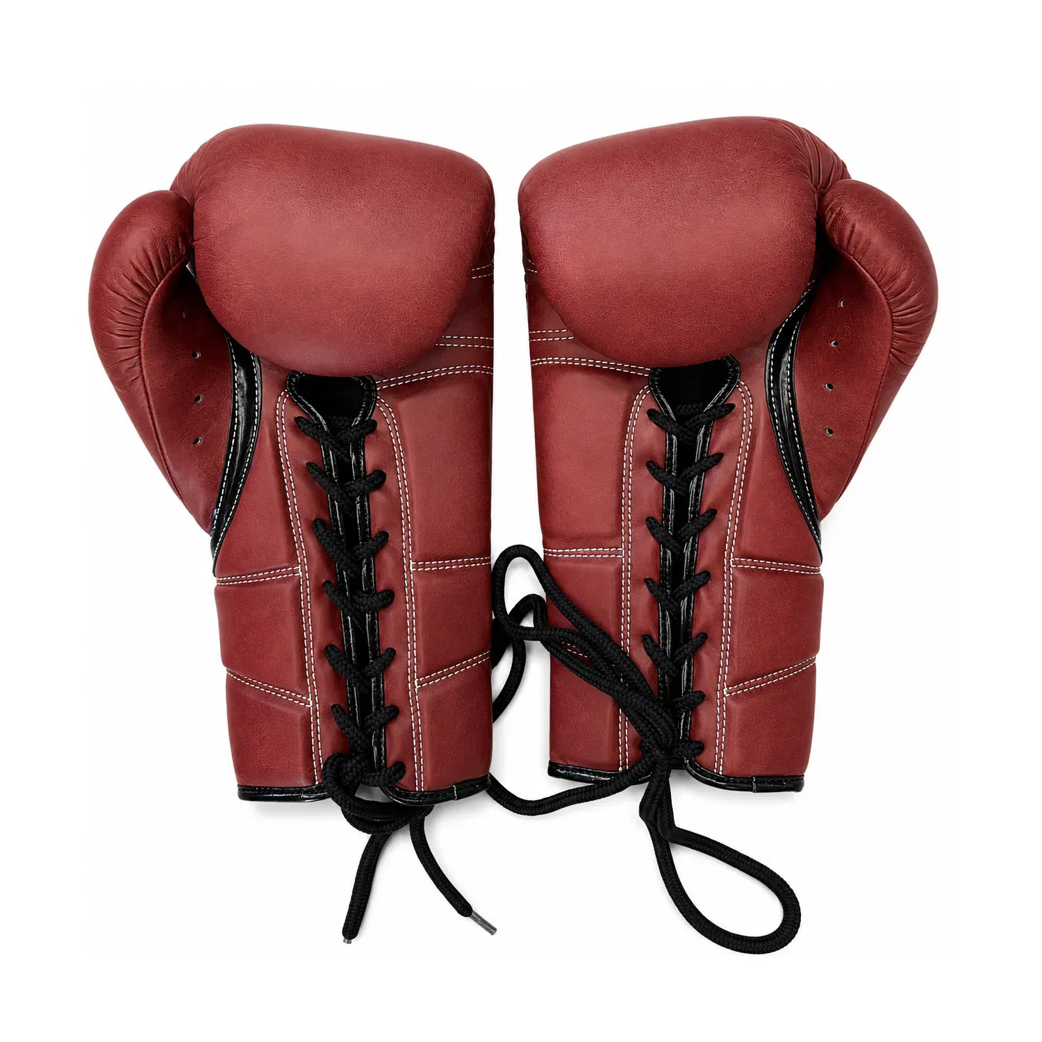 Kangrui Lace-up Training Boxing Glove Micro Fiber Leather - Dark Red - 12oz