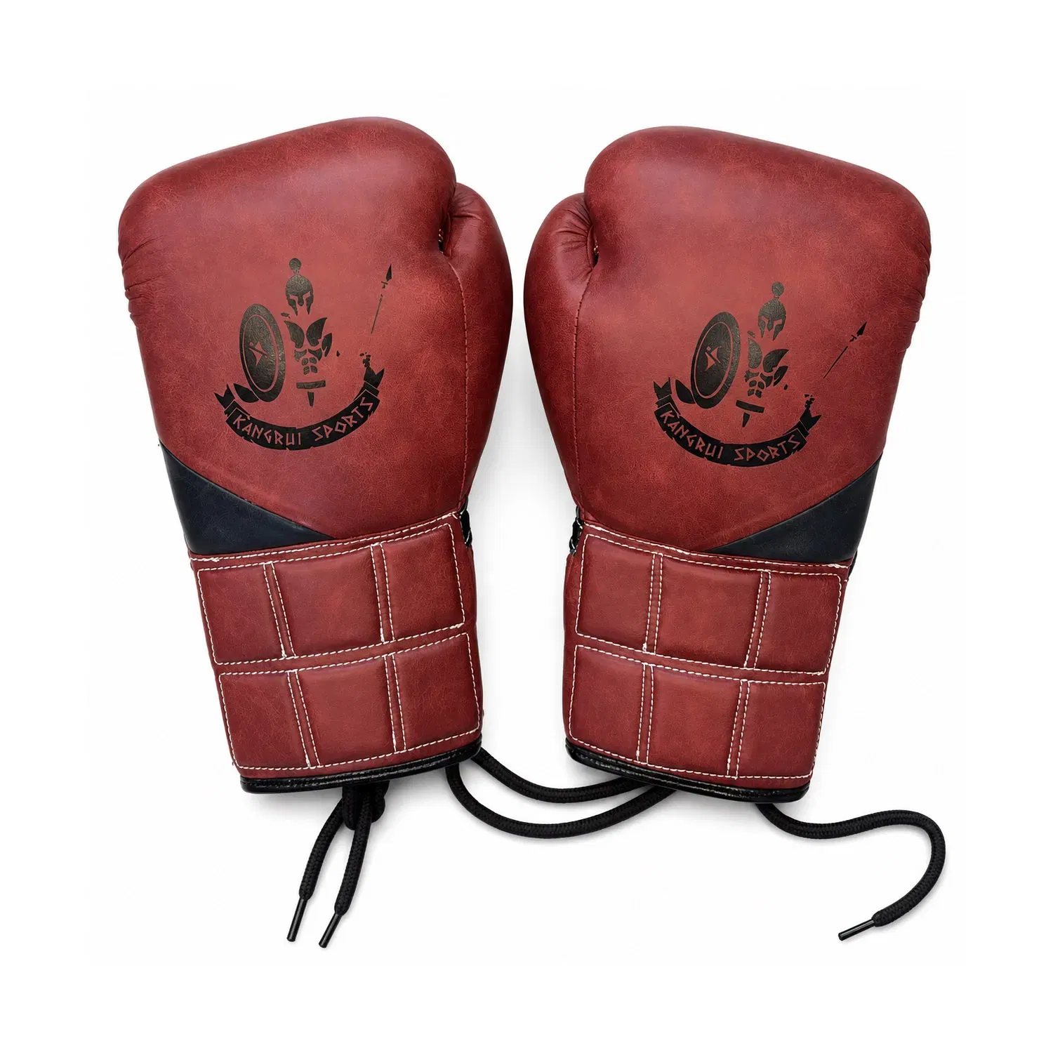 Kangrui Lace-up Training Boxing Glove Micro Fiber Leather - Dark Red - 12oz