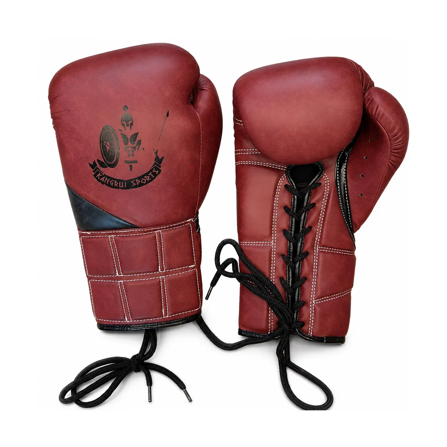 Kangrui Lace-up Training Boxing Glove Micro Fiber Leather - Dark Red - 12oz