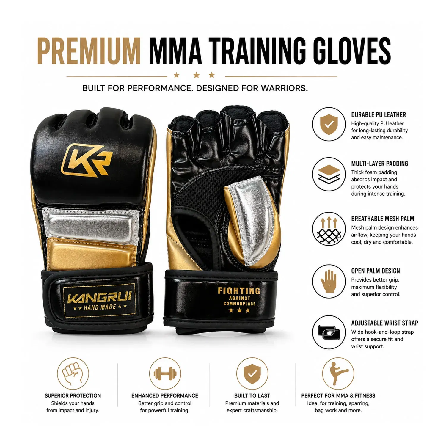 Kangrui MMA Sparring Gloves - Black/Gold