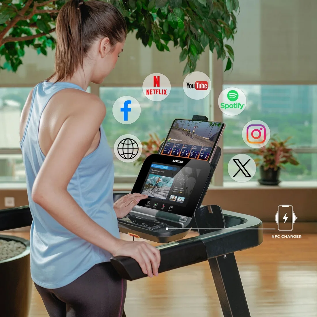 Woman using Kettler Axos Dortmund i4 Treadmill