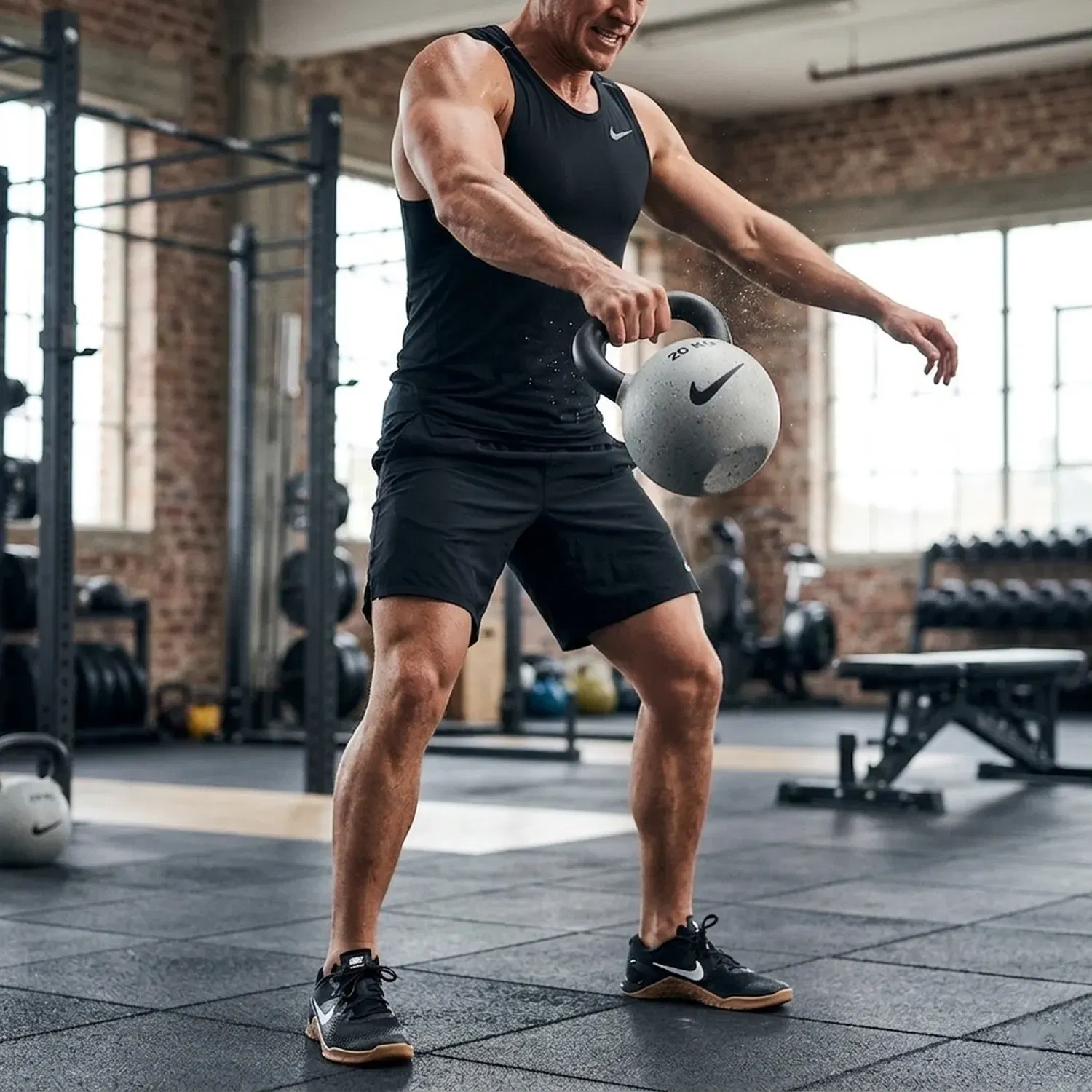 Nike Strength كرة كيتل بيل (Kettlebell) مغطاة بالمطاط (طراز Grind/Smoke) - 4 kg
