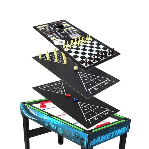 Knight Shot 10-In-1 Game Table- Billiards-Foosball-Air Hockey-Table Tennis-Shuffleboard-Bowling-Board Games-Chess-Backgammon-Dice