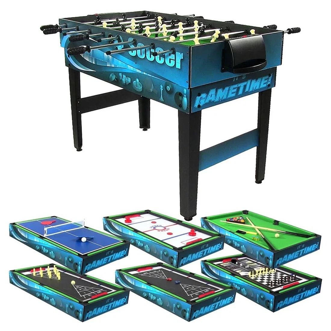 Knight Shot 10-In-1 Game Table - Billiards - Foosball - Air Hockey -Table Tennis -Shuffleboard -Bowling -Board Games - Chess - Backgammon- Dice