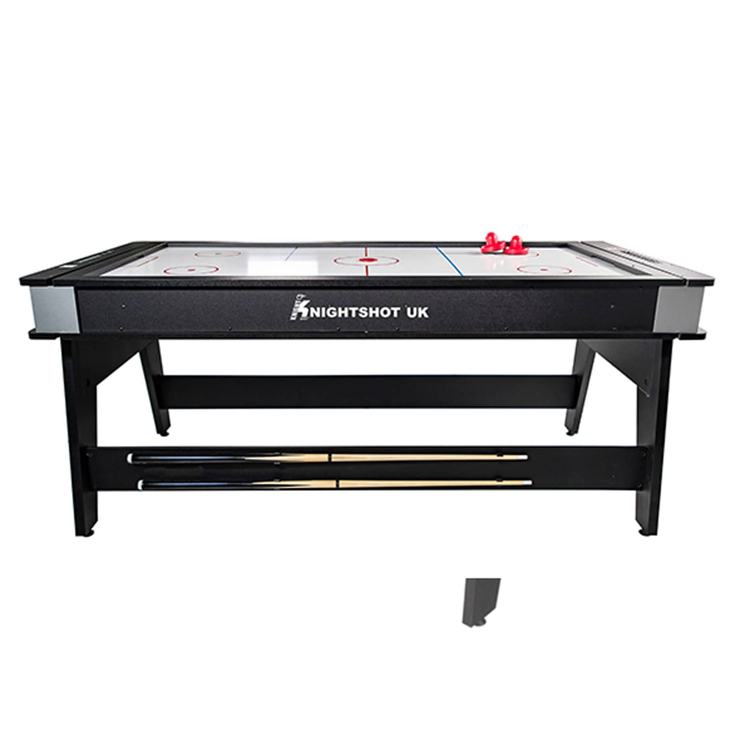 Knight Shot 6ft Multi Game Table 4 in 1 Billiard, Air Hockey, Table Tennis and w/ Dining Top in Black Finishing