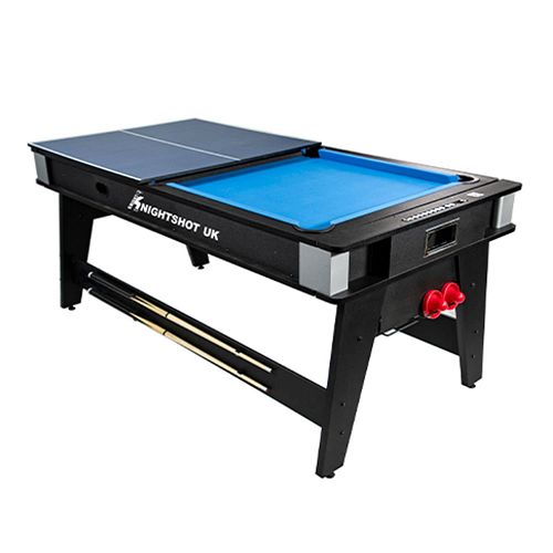 Knight Shot 6ft Multi-Game Table 4 in 1 Billiard, Air Hockey, Table Tennis and w/ Dining Top in Black Finishing