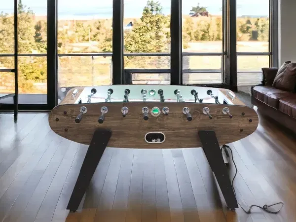 Knight Shot ST132 Home Use Foosball Table with Blue Led Light | - Natural Darkwood