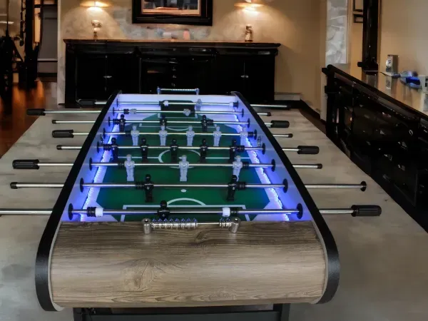 Knight Shot ST132 Home Use Foosball Table with Blue Led Light | - Natural Darkwood