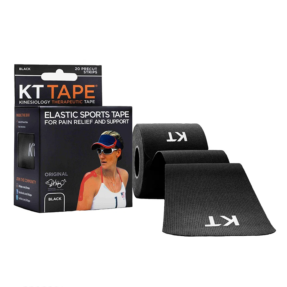 KT TAPE Original Cotton 20 PreCut 10 inch Strips Black