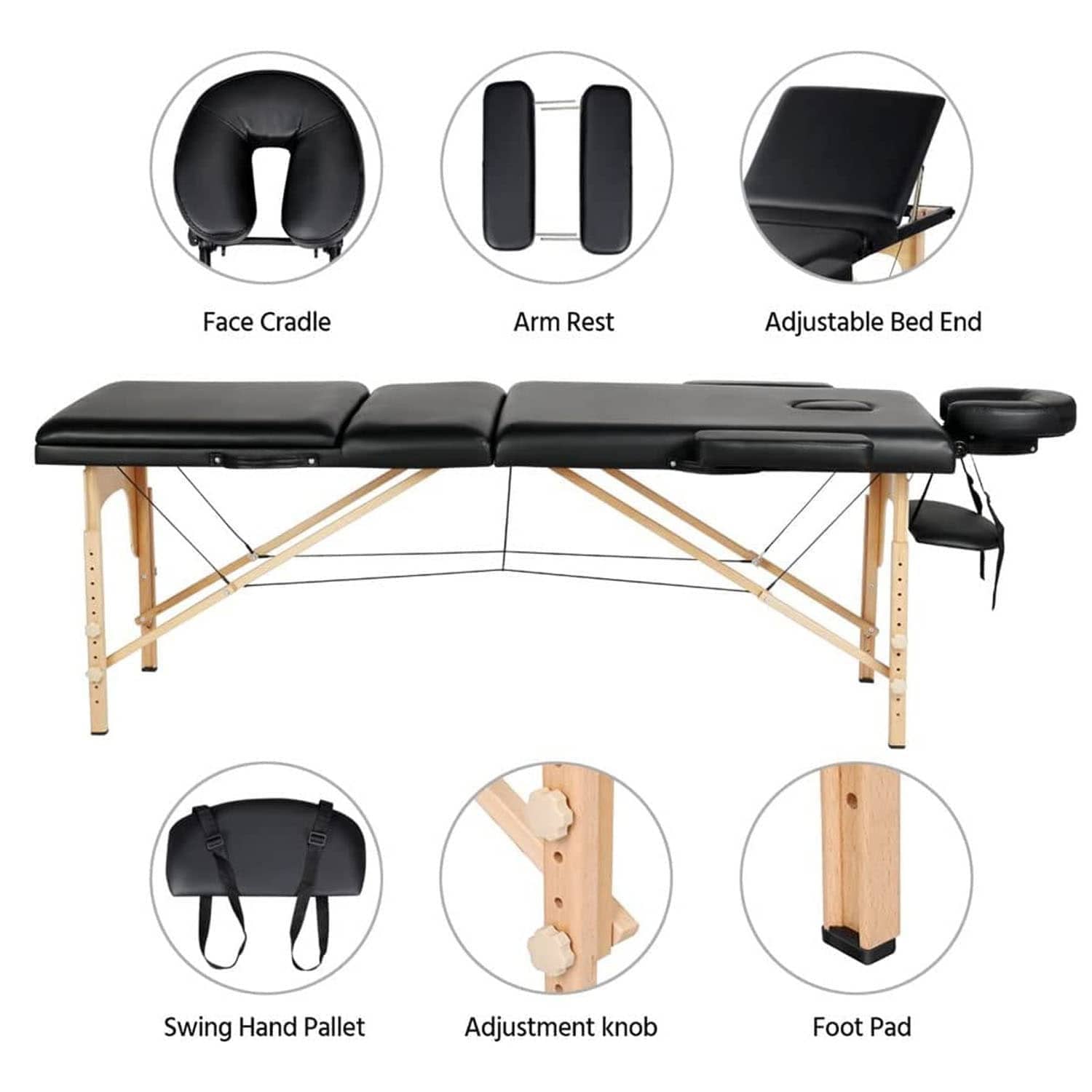 Generic Portable Massage Table with Adjustable Folding Bed and Headrest - Cream