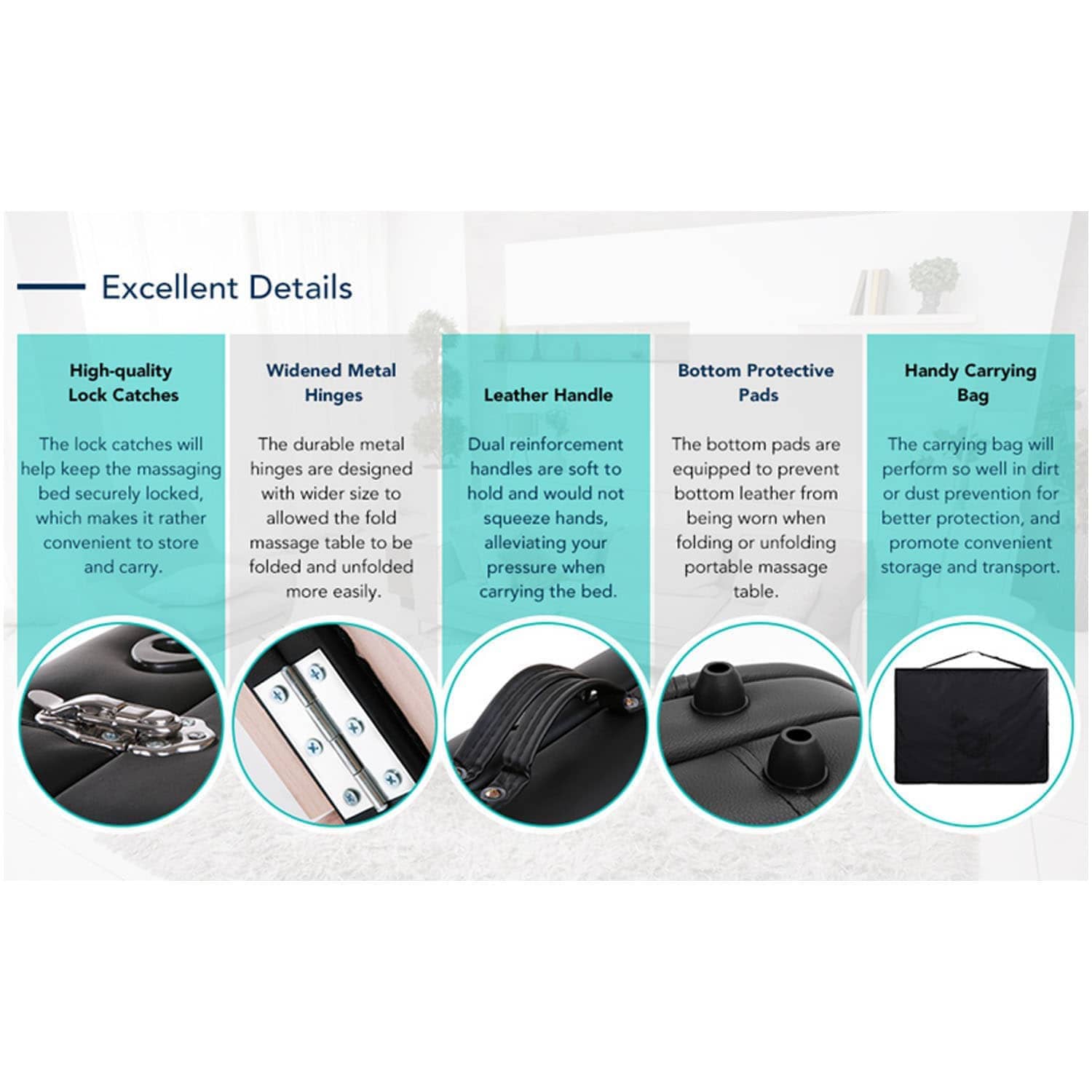 Generic Portable Massage Table with Adjustable Folding Bed and Headrest - Cream