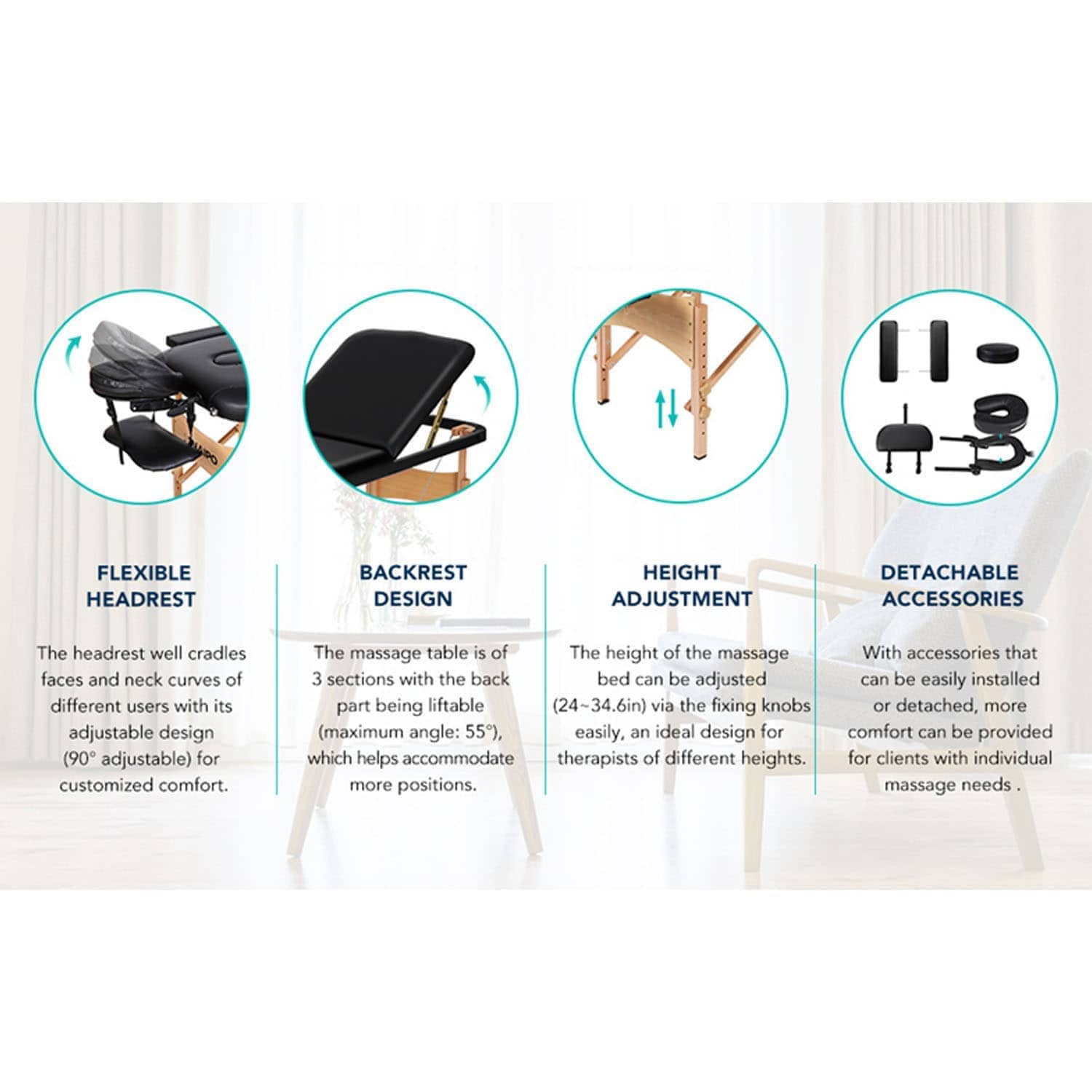 Generic Portable Massage Table with Adjustable Folding Bed and Headrest - Cream