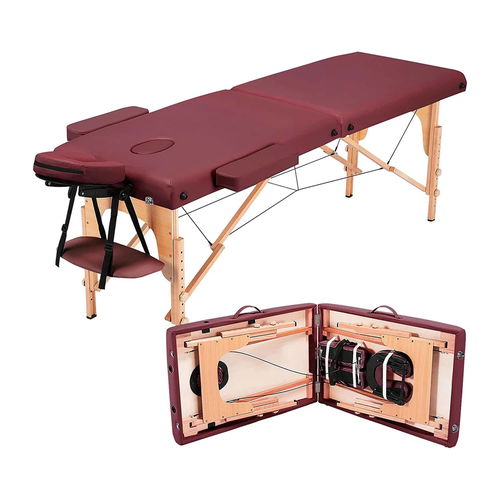 Generic Portable Massage Table with Adjustable Folding Bed and Headrest - Maroon