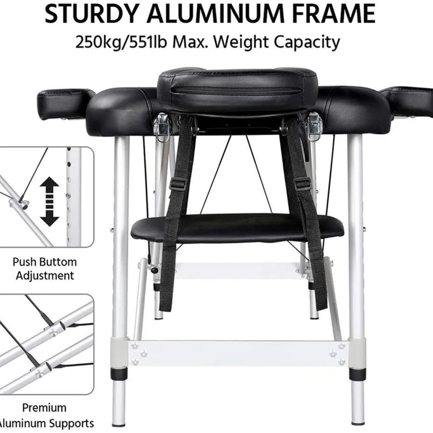Vox Fitness Three Foldable Massage Bed with Light Weight Aluminum Frame