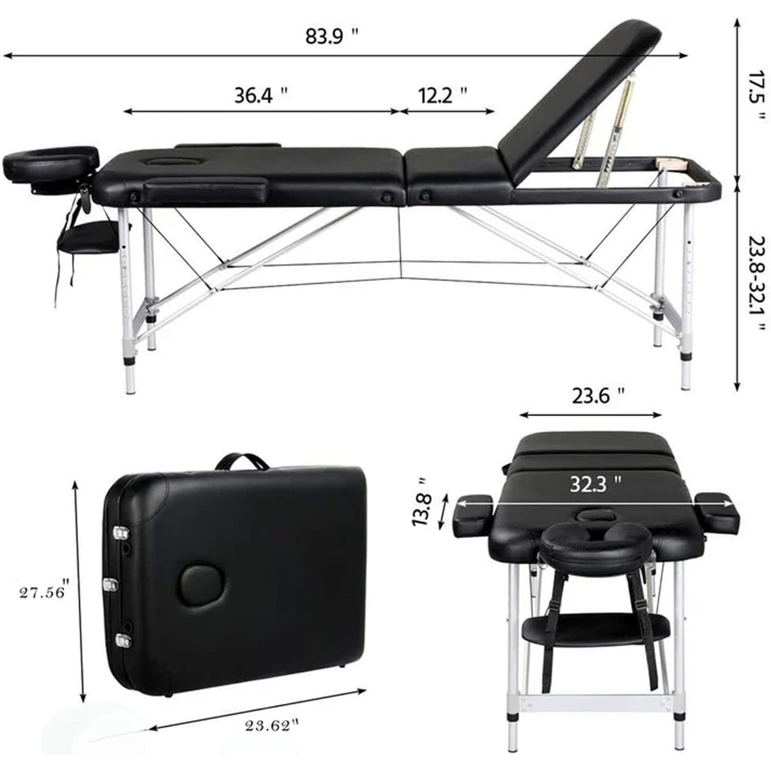 Vox Fitness Three Foldable Massage Bed with Light Weight Aluminum Frame