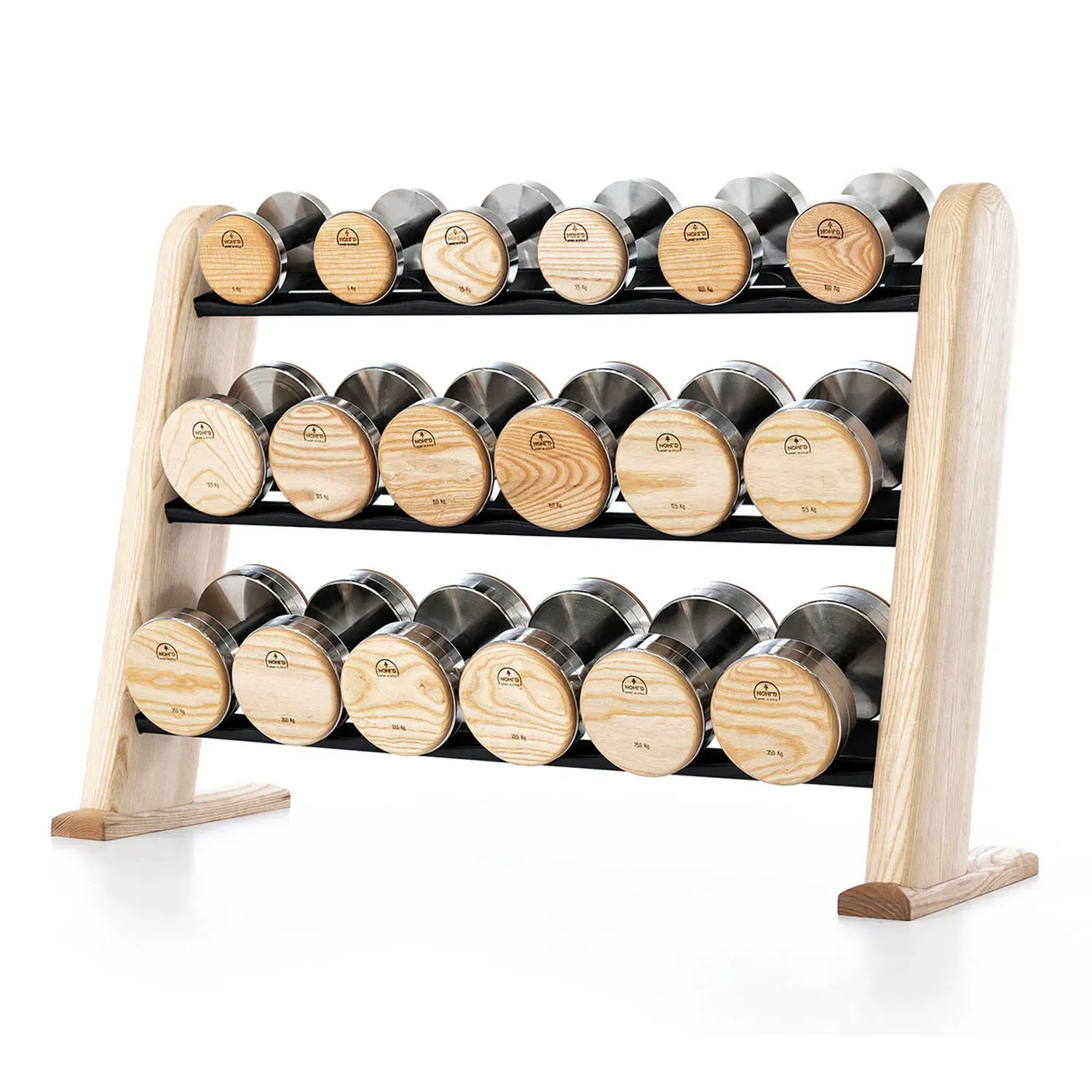 Nohrd Round Dumbbells 5 to 25 kg with Rack - Oak