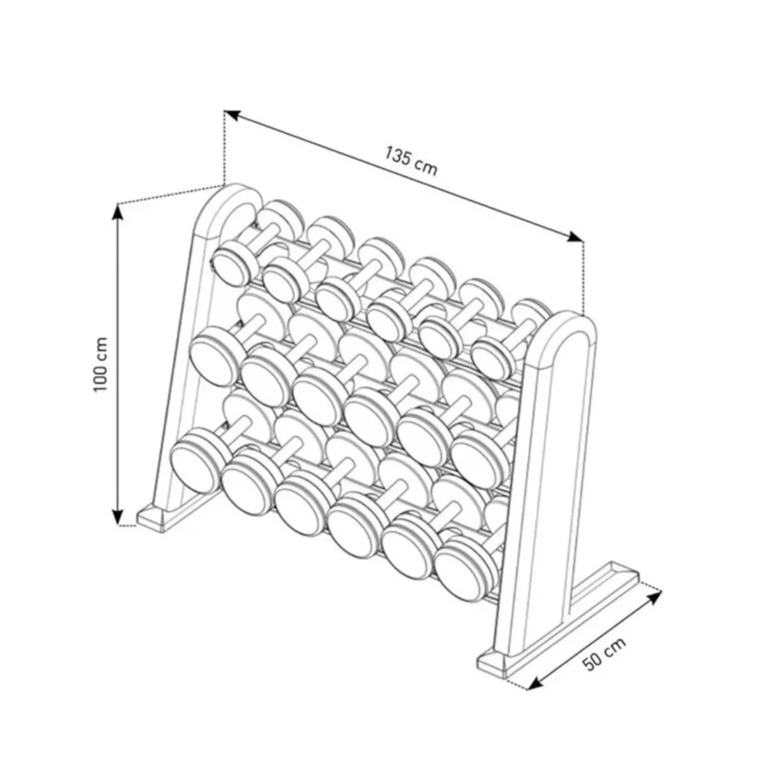 Nohrd Round Dumbbells 5 to 25 kg with Rack - Oak