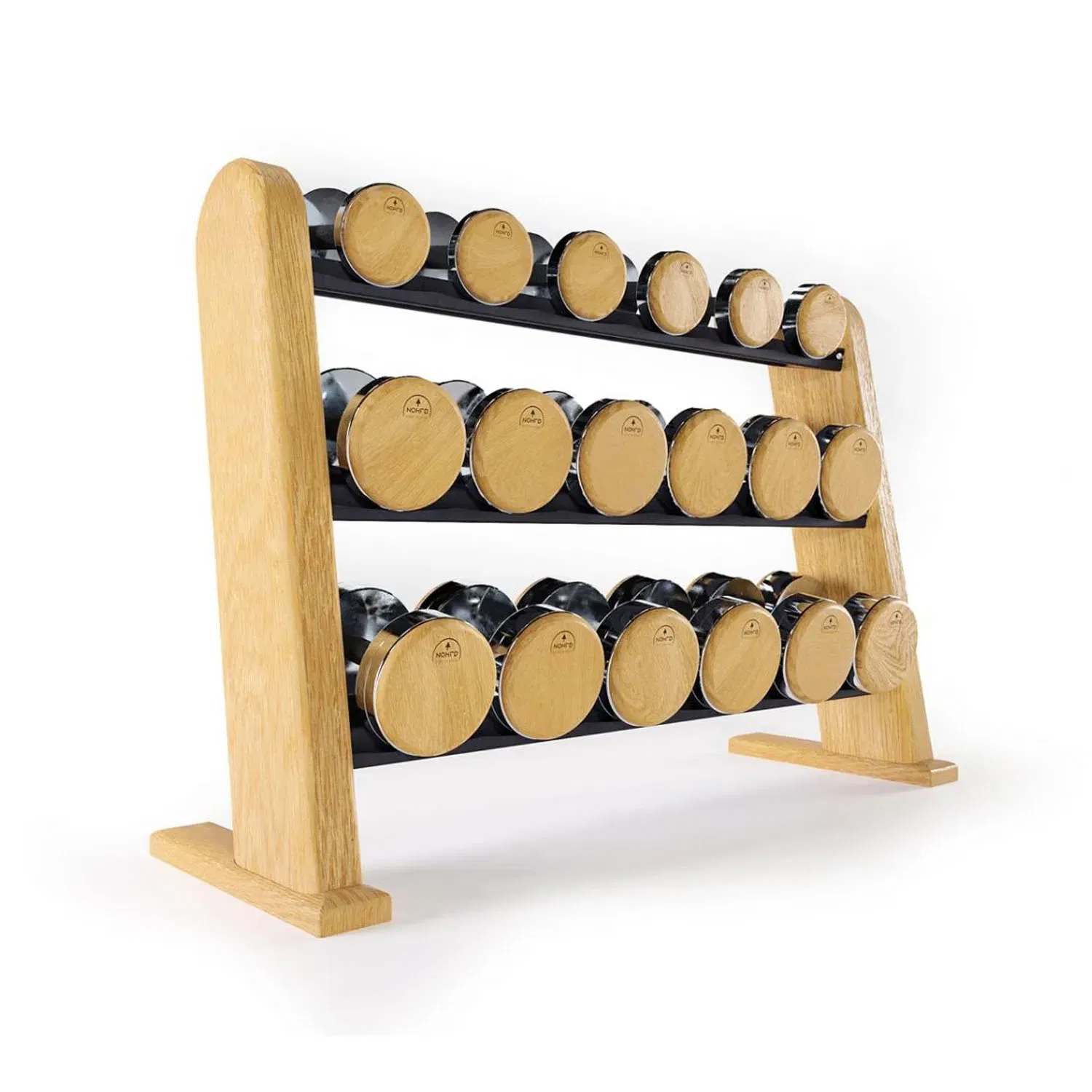 Nohrd Round Dumbbells 5 to 25 kg with Rack - Oak