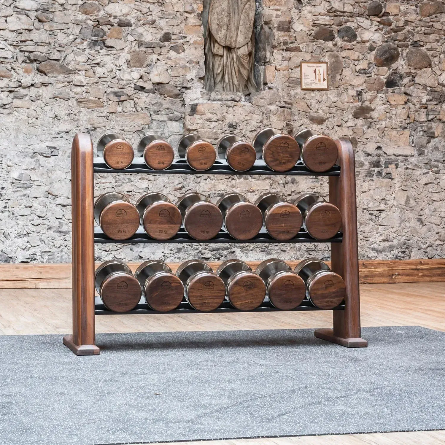 Nohrd Round Dumbbells 5 to 25 kg with Rack - Walnut