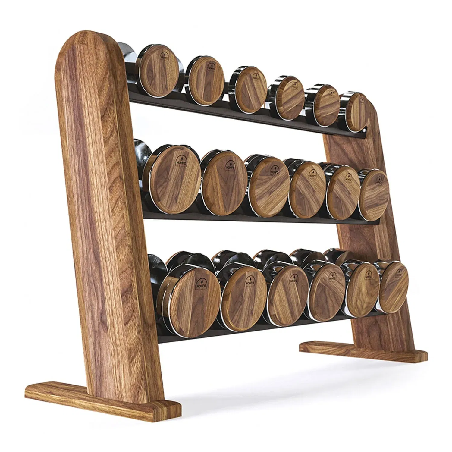 Nohrd Round Dumbbells 5 to 25 kg with Rack - Walnut