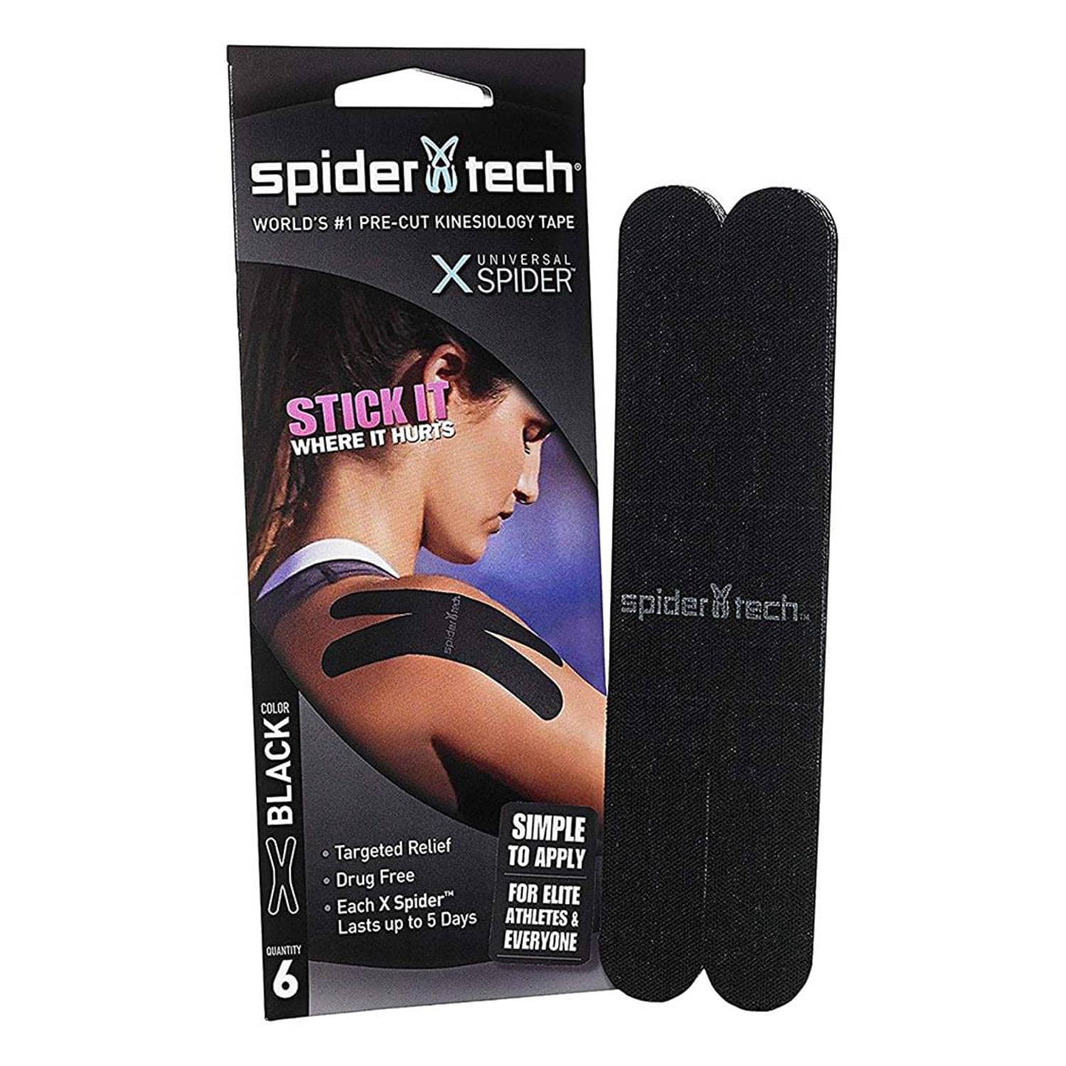 SpiderTech Kinesiology Tape XSpider PreCut (6 Pieces) - Black