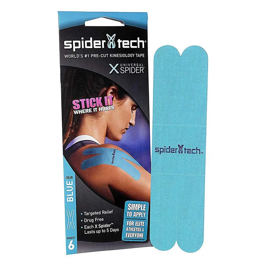 SpiderTech Kinesiology Tape XSpider PreCut (6 Pieces) - Blue
