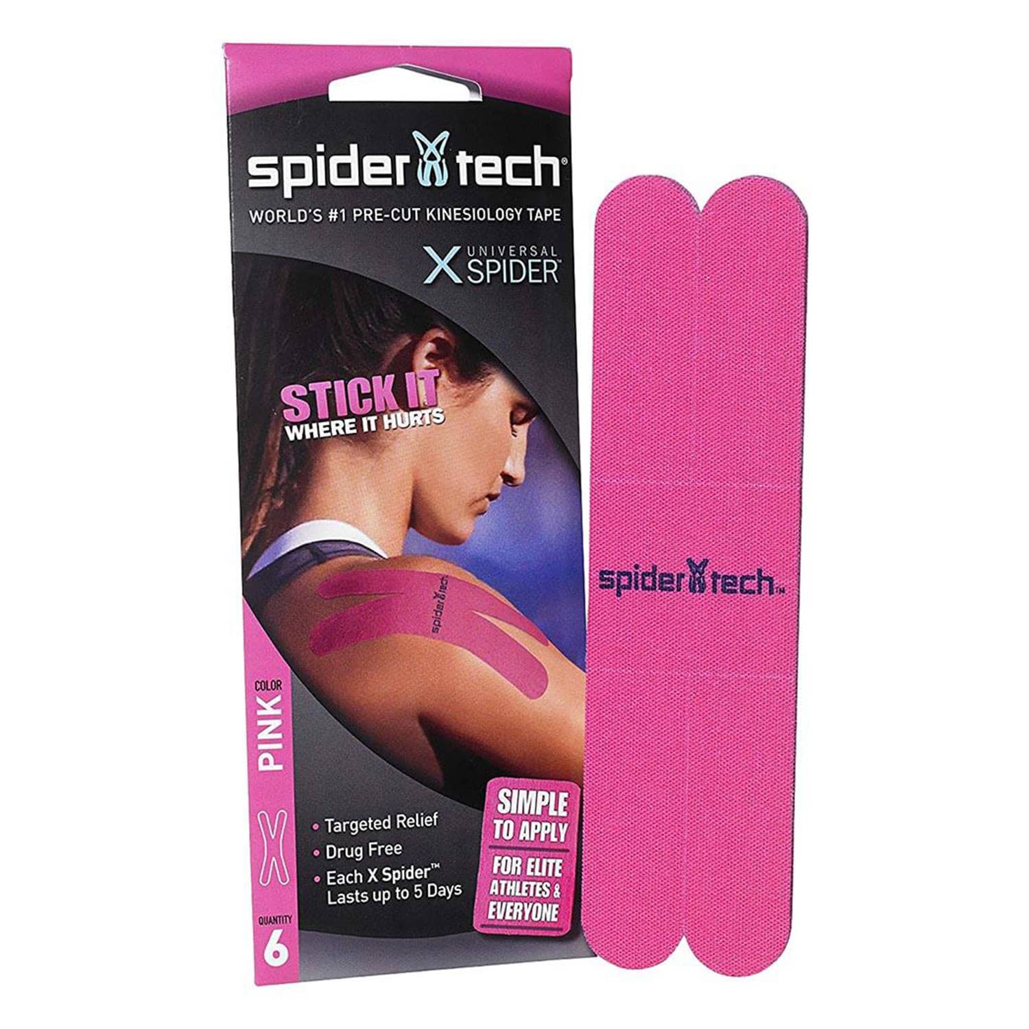 SpiderTech Kinesiology Tape XSpider PreCut (6 Pieces) - Pink