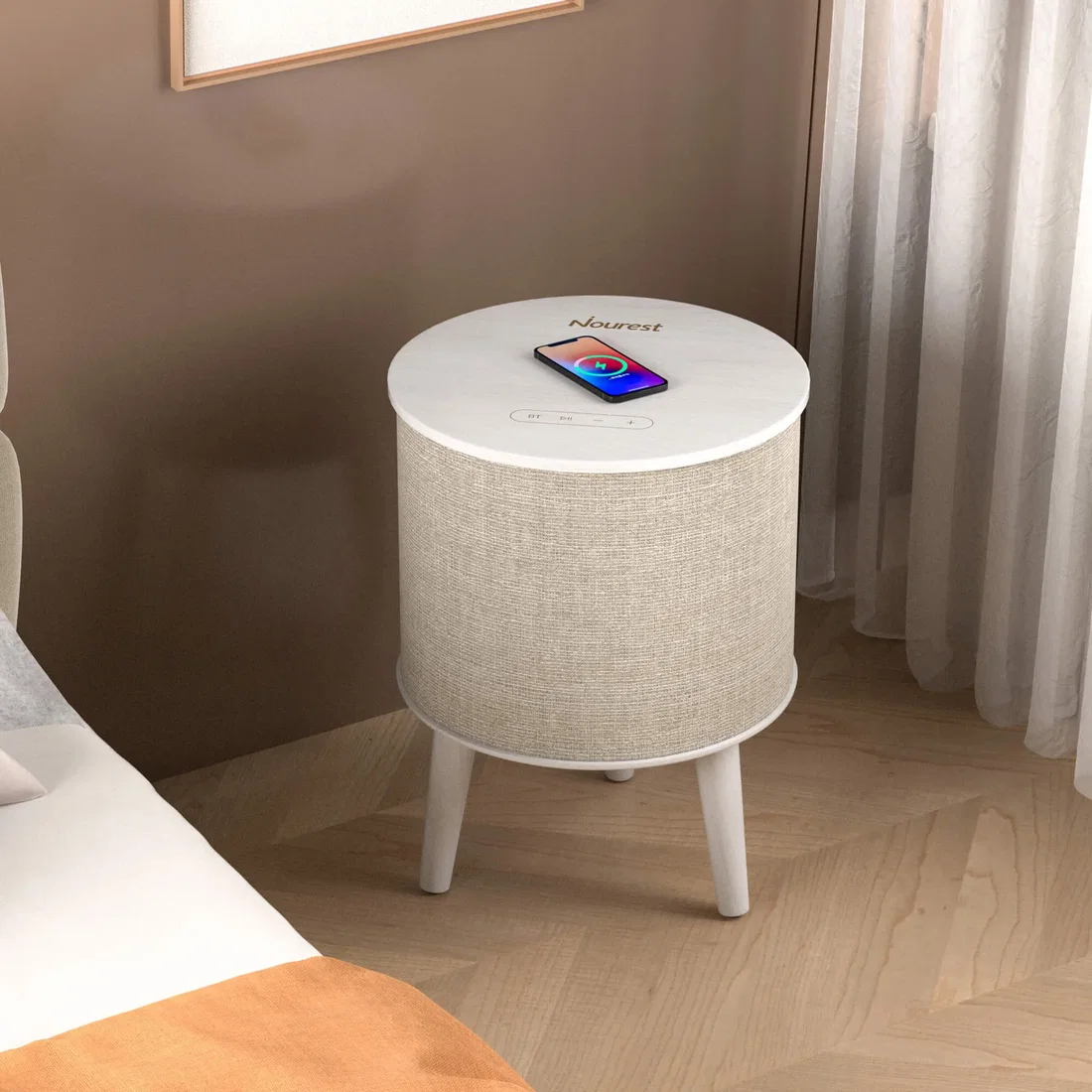 Nourest 4 in 1 Side Table with inbuilt 70W Bluetooth speaker - Touch Control - Light Beige