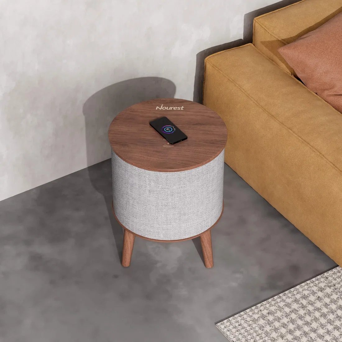 Nourest 3-in-1 Wireless Charging Side Table with Bluetooth Speaker - Walnut