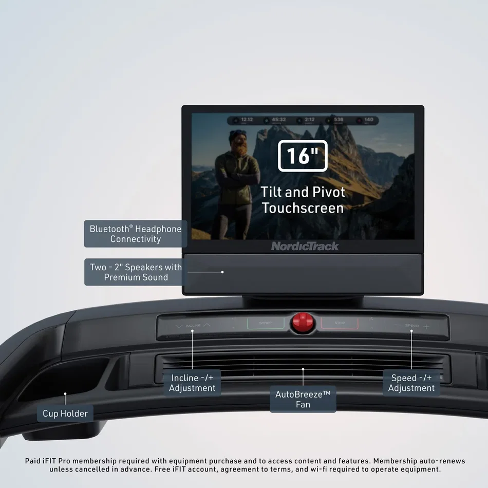 NordicTrack Commercial 1750 console and 16-inch touchscreen